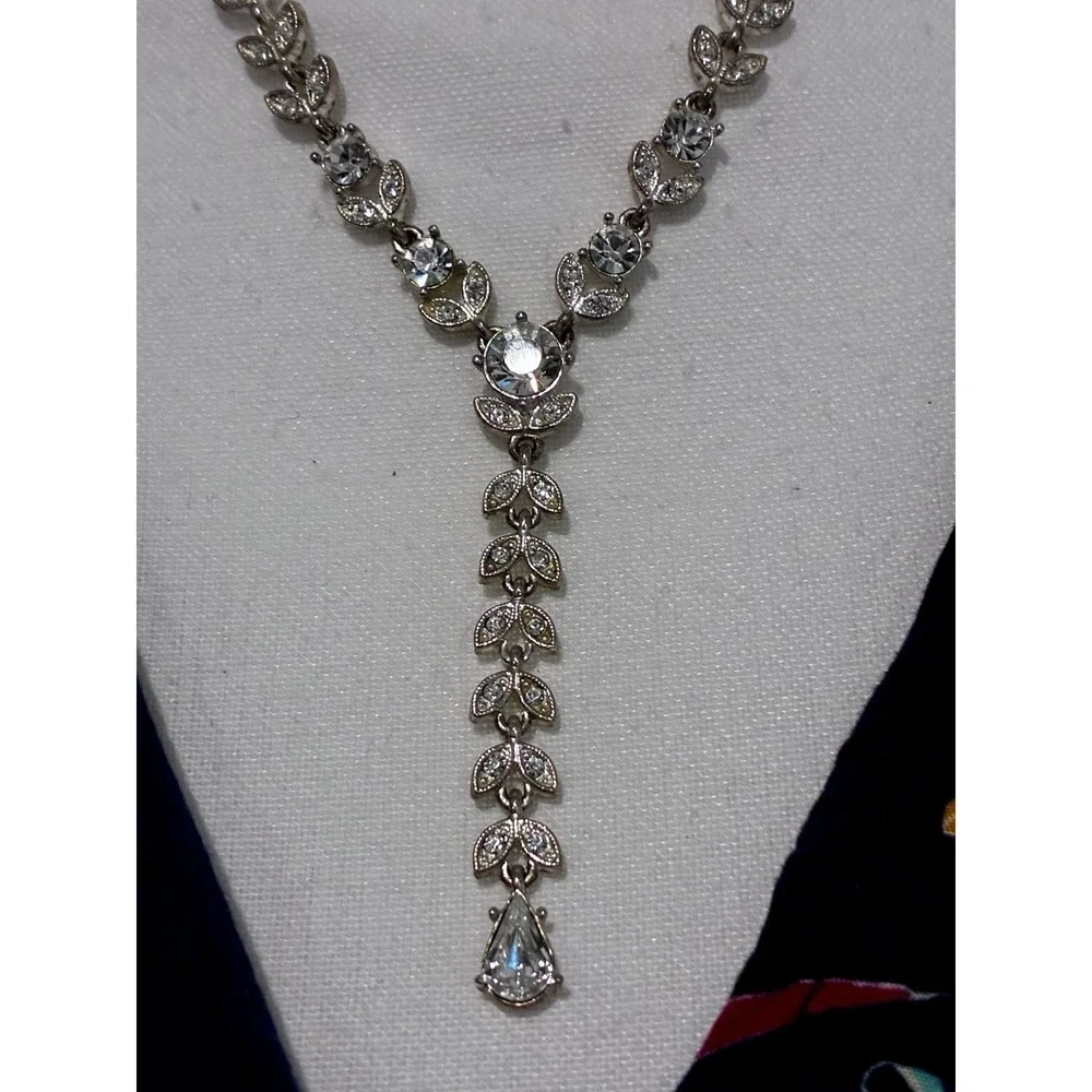 Napier Necklace Crystal  Teardrop Round Rhinestone Victorian Silver Tone
